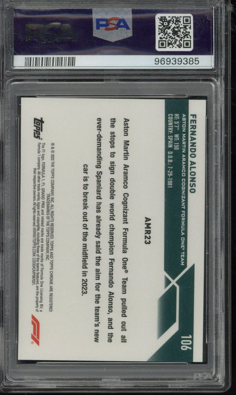 2023 Topps Sapphire Edition F1 Fernando Alonso /15 Black & White PSA 10