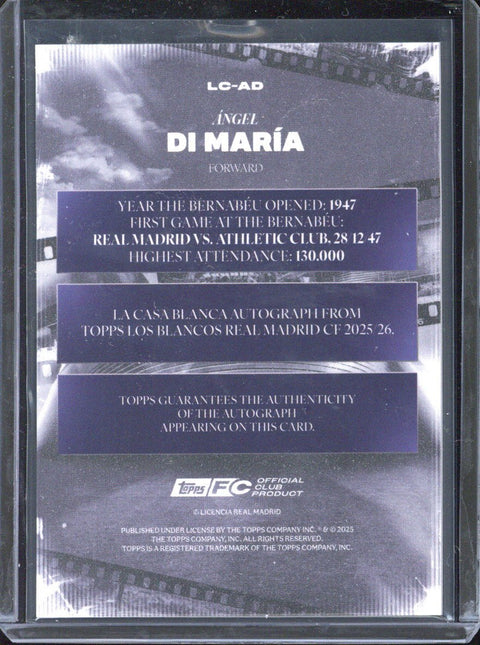 2025-26 Topps Los Blancos Angel Di Maria Autograph /10 #LC-AD