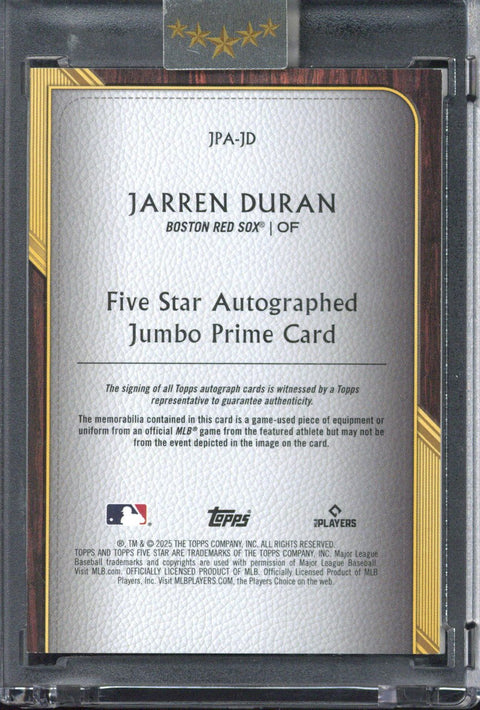 2025 Topps Five Star MLB Jarren Duran Autograph Patch /5 #JPA-JD