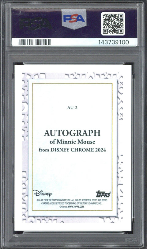 2024 Topps Chrome Disney Minnie Mouse Facsimile Autograph Gold Refractor /50 #AU2 PSA 9