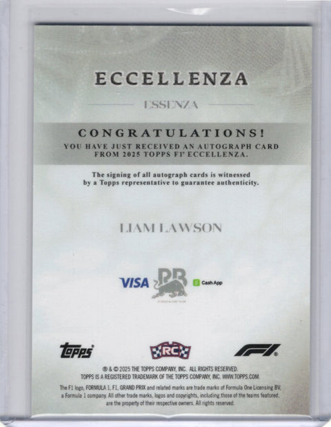 2025 Topps Eccellenza Liam Lawson RC Autograph /10