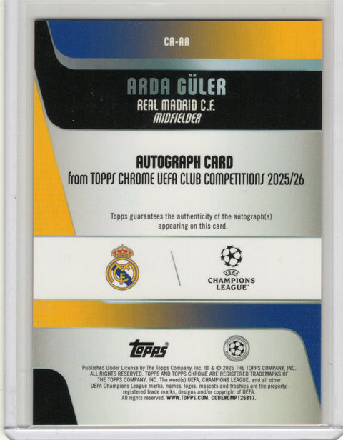 2025/26 Topps Chrome UCC Logofractor Arda Guler Autograph /25 #CA-AR