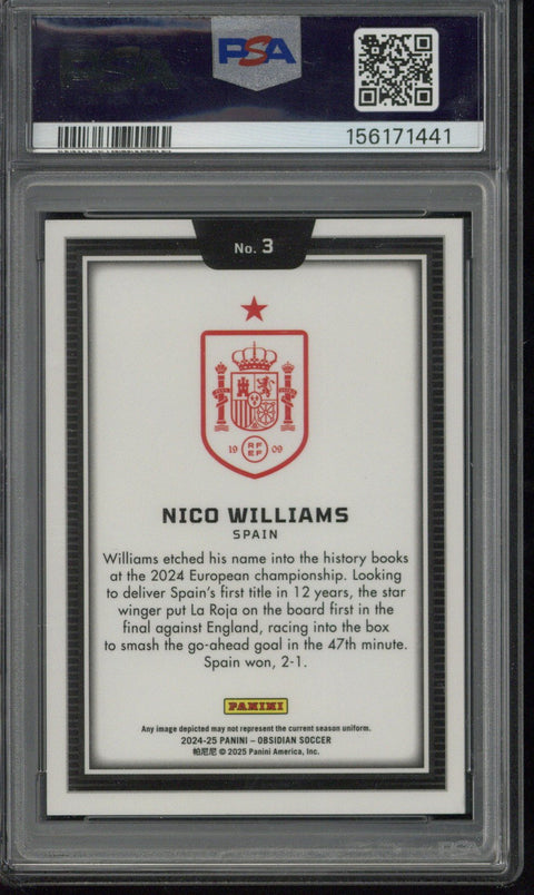 2024-25 Panini Obsidian Nico Williams Black Color Blast #3 PSA 10