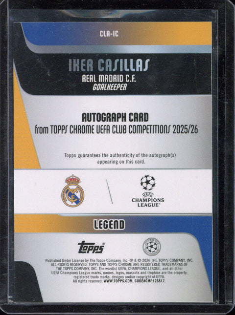 2025-26 Topps Chrome UCC Iker Casillas Autograph /9 Hongbao Green #CLA-IC