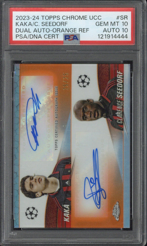 2023-24 Topps Chrome UCC Kaka / Seedorf Dual Autograph Orange Refractor /25 #SR PSA 10 AUTO 10