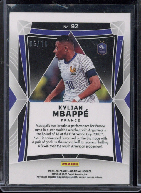 2024-25 Panini Obsidian Kylian Mbappe Red Flood /10 #92
