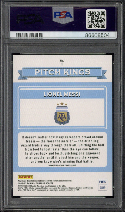 2022-23 Panini Donruss FIFA Lionel Messi Pitch Kings #1 PSA 10