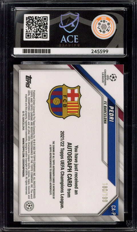 2021-22 Topps Chrome UCC Pedri Aqua Autograph /199 #CA-P ACE 9