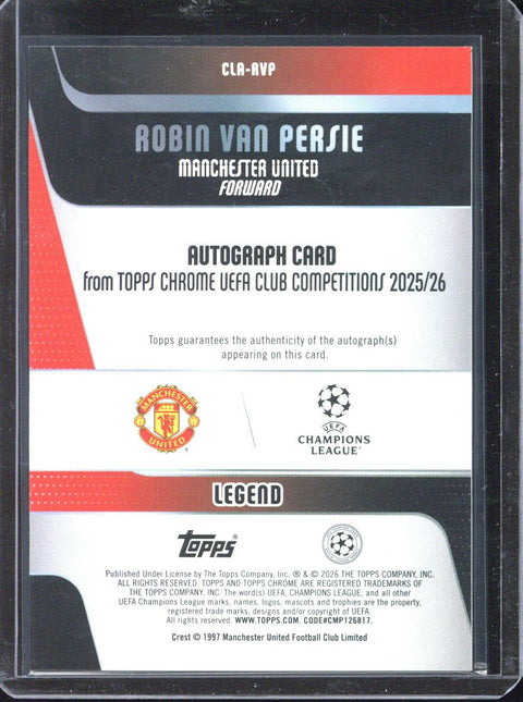 2025-26 Topps Chrome UCC Robin van Persie Aqua Autograph /199 #CLA-RVP