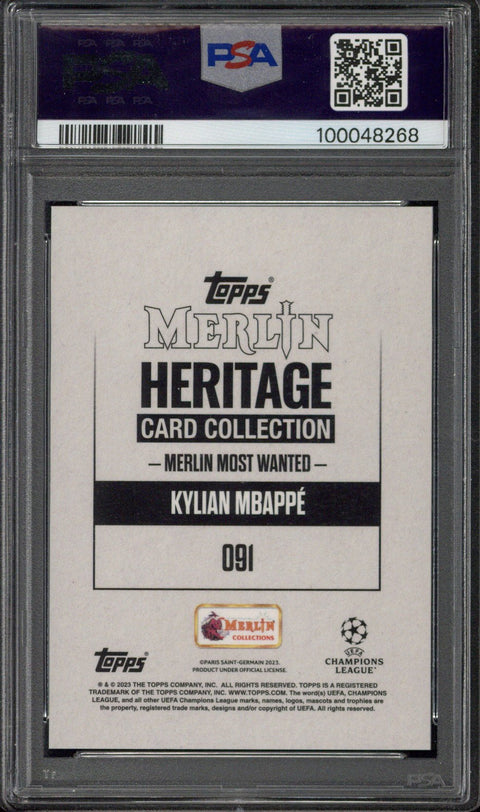 2023-24 Topps Merlin Heritage UCC Kylian Mbappe Pink /10 #91 PSA 9