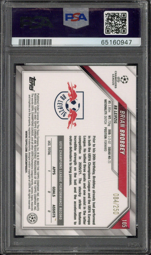 2021-22 Topps Chrome UCL Brian Brobbey RC Purple Refractor /250 #105 PSA 10