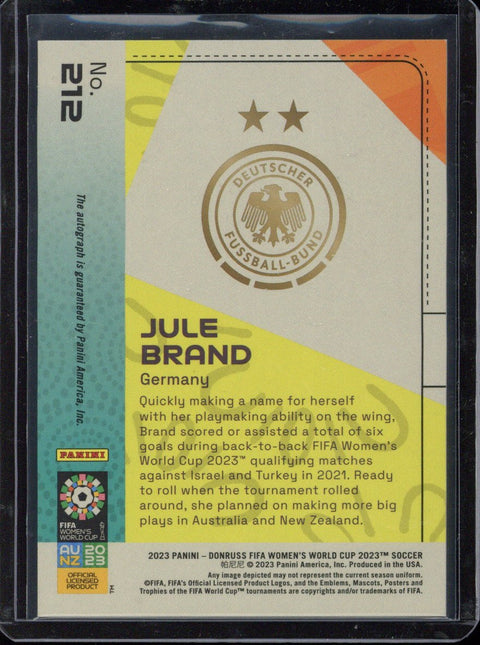 2023 Panini Donruss Women's FIFA World Cup Jule Brand RC Autograph #212
