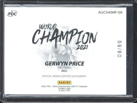 2025 Panini PDC World Championship Gerwyn Price World Champion Autograph /80 #AUCHAMP-09