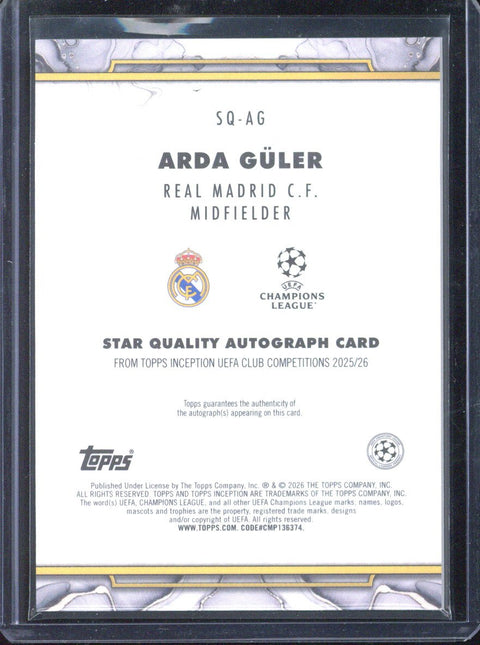 2025-26 Topps Inception UCC Arda Güler Star Quality Autograph /49 #SQ-AG