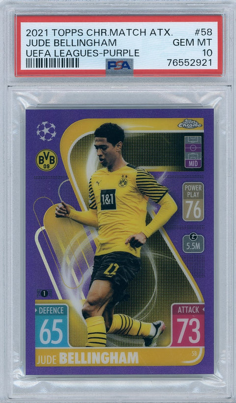 2021 Topps Soccer Chrome Match Attax #58 Jude Bellingham UEFA Leagues Purple PSA 10