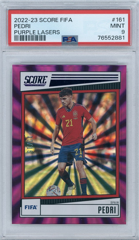 2022/23 Panini Score FIFA #161 Pedri Purple Lasers 13/15 PSA 9