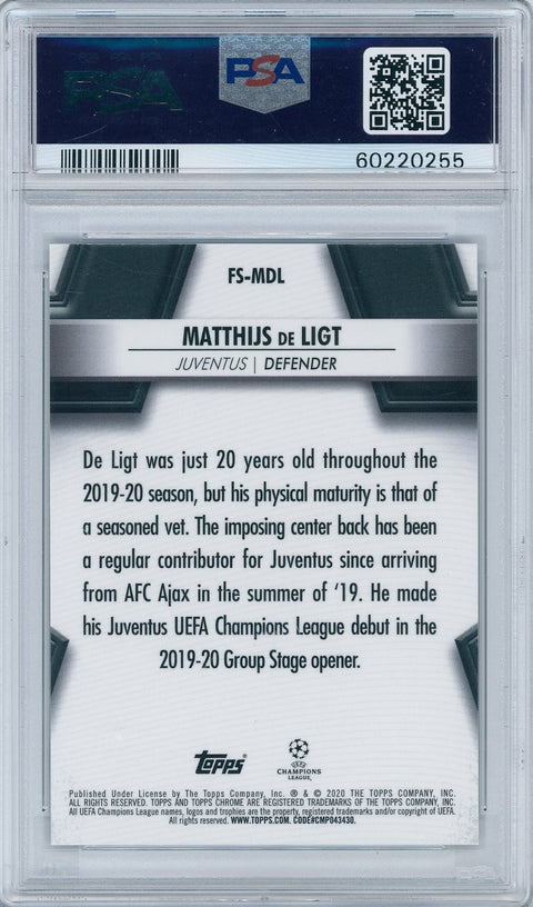 2019/20 Topps Chrome UCL #MDL Matthijs de Ligt Sapphire Future Star 09/25 Purple PSA 10