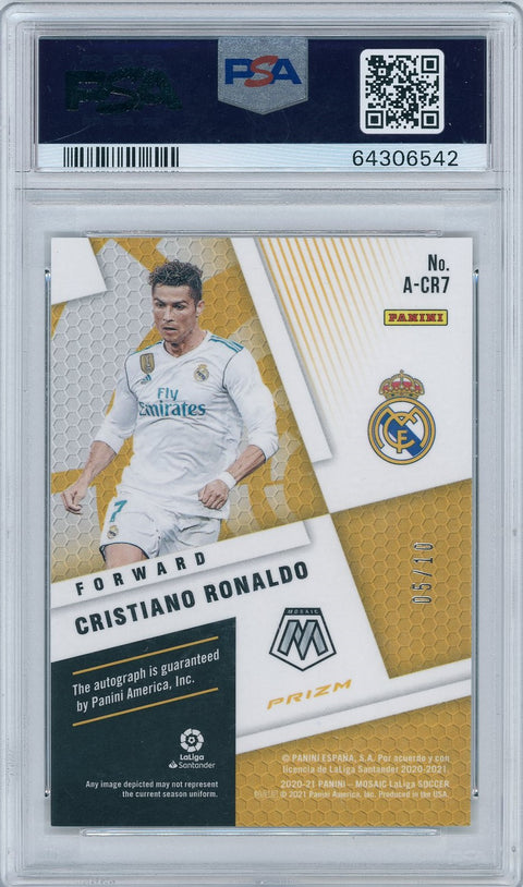 2021/22 Mosaic La Liga-CR7 Cristiano Ronaldo Auto Gold Prizm 05/10 PSA 10