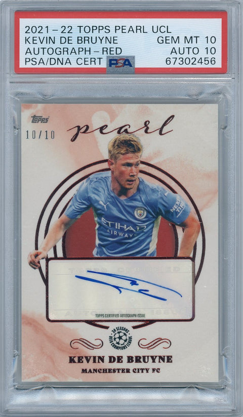 2021/22 Topps Pearl UCL Kevin de Bruyne Auto Red 10/10 PSA 10/10