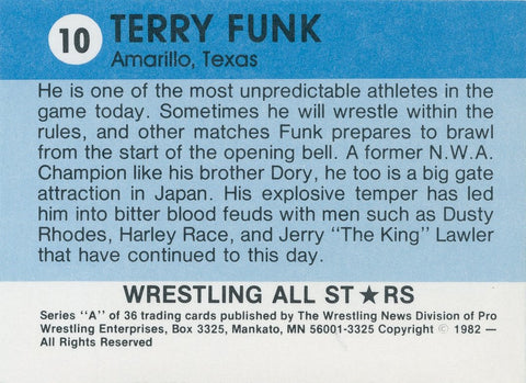 1982 Wrestling All Stars Serie A #10 Terry Funk