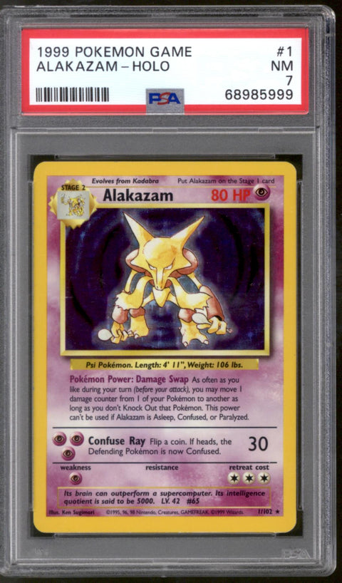 Pokemon Base Set Unlimited Alakazam 1/102 PSA 7