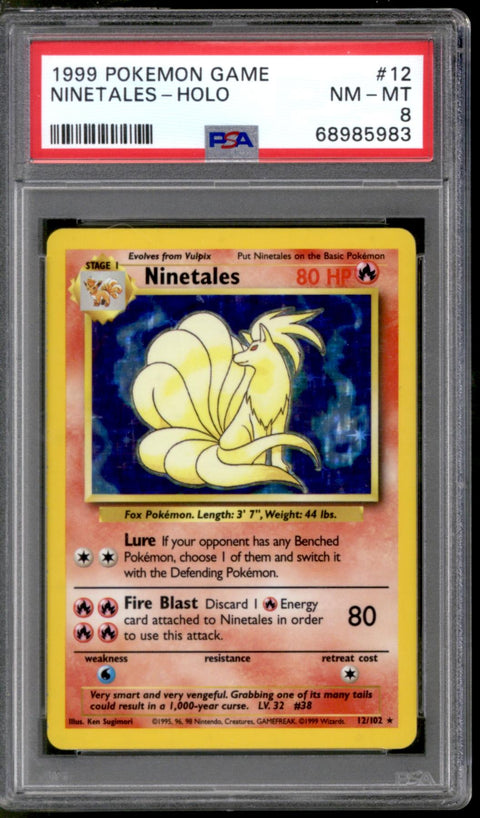 1999 Pokemon Base Set Unlimited Ninetales 12/102 PSA 8