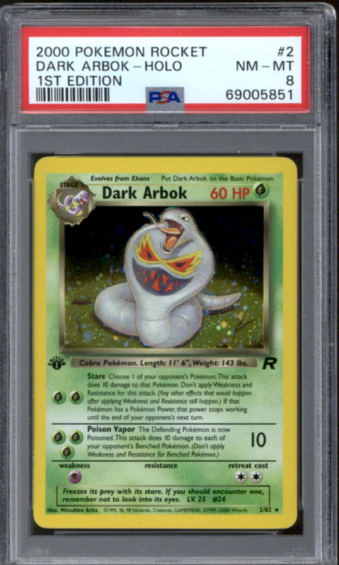 Pokemon Team Rocket 1st Edition Dark Arbok 2/82 PSA 8