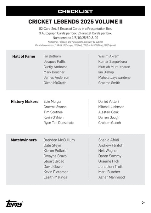 2025 Topps Cricket Legends Volume II Box