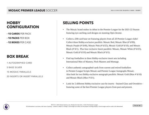 2021/22 Panini Mosaic EPL Premier League Soccer Hobby