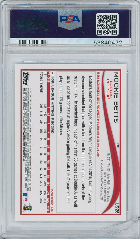2014 Topps Baseball Update #US26 Mookie Betts Batting PSA 10