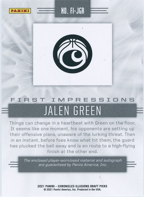 2021 Panini Chronicles Illusions Draft Picks #FI-JGR Jalen Green 69/99 Patch Auto Card