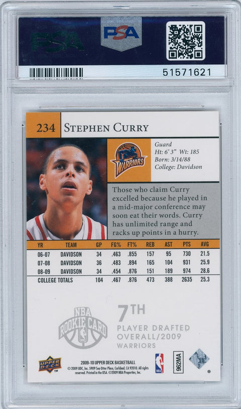 2009 Upper Deck #234 Stephen Curry PSA 10