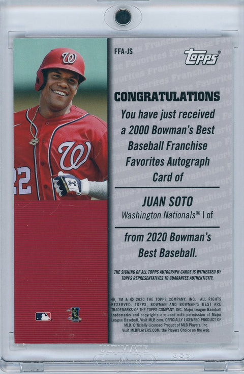 2020 Bowman Baseball Franchise Favorites #FFA-JS Juan Soto 29/50 Auto on Card