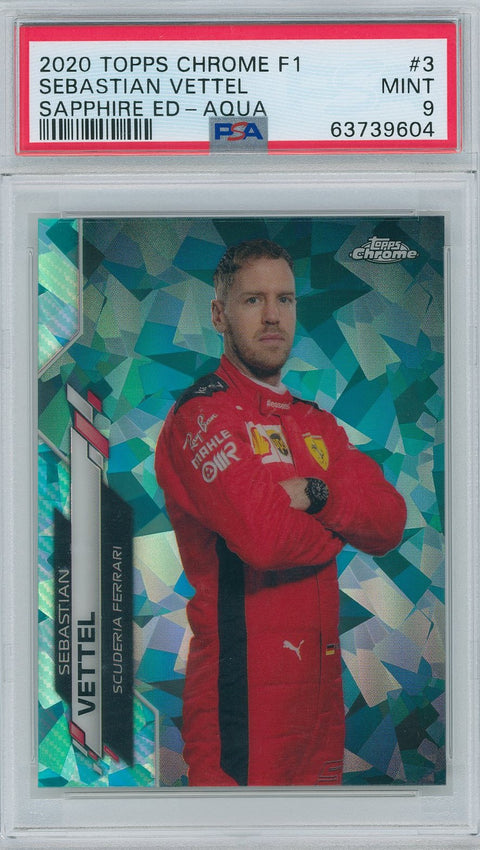 2020 Topps Formula 1 Chrome #3 Sebastian Vettel 37/99 Sapphire ED-Aqua PSA 9