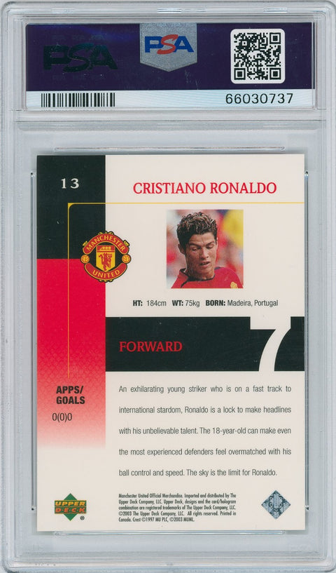 2003/04 Upper Deck Soccer Manchester United # 13 Cristiano Ronaldo PSA 7