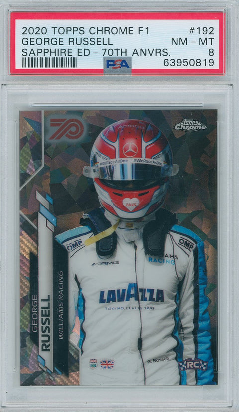 2020 Topps Formula 1 Chrome # 192 George Russel Sapphire ED 70th Anvr. PSA 8