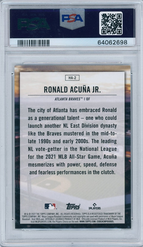 2022 Topps Baseball #HA2 Ronald Acuna Jr. Home Field Advantage PSA10
