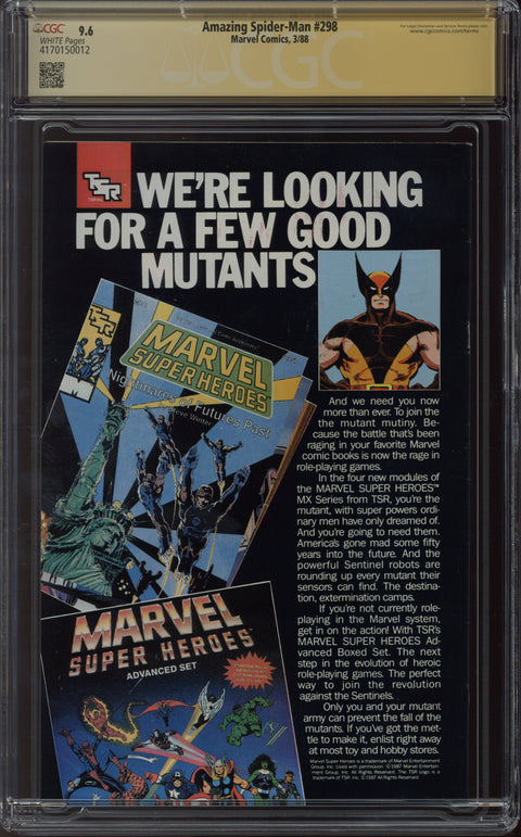 Amazing Spider-Man #298 CGC 9.6 (W) Signed By Todd McFarlane *4170150012*