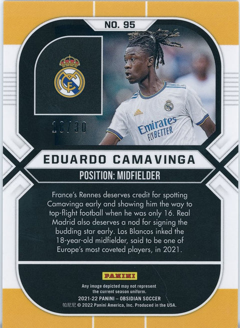 2021/22 Panini Soccer Obsedian #95 Eduardo Camavinga 10/30 Electric Etch Purple