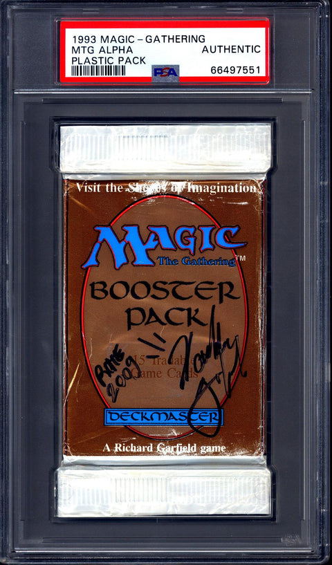 Magic the Gathering Alpha Booster Pack PSA Authenticated Signed Rome 2009 by Creator Richard Garfield