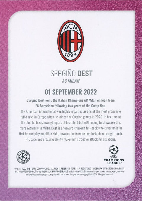 2022/23 Topps Soccer Summer Signings Sergino Dest Purple 21/25