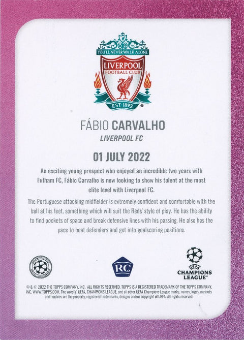 2022/23 Topps Soccer Summer Signings Fabio Carvalho Purple 10/25 Rising Star Auto