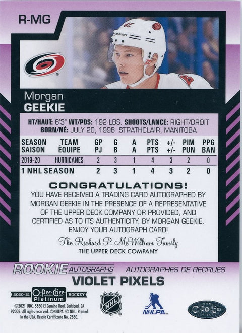 2020/21 O Pee Chee Hockey Platinum #R-MG Morgan Geekie Auto on Card
